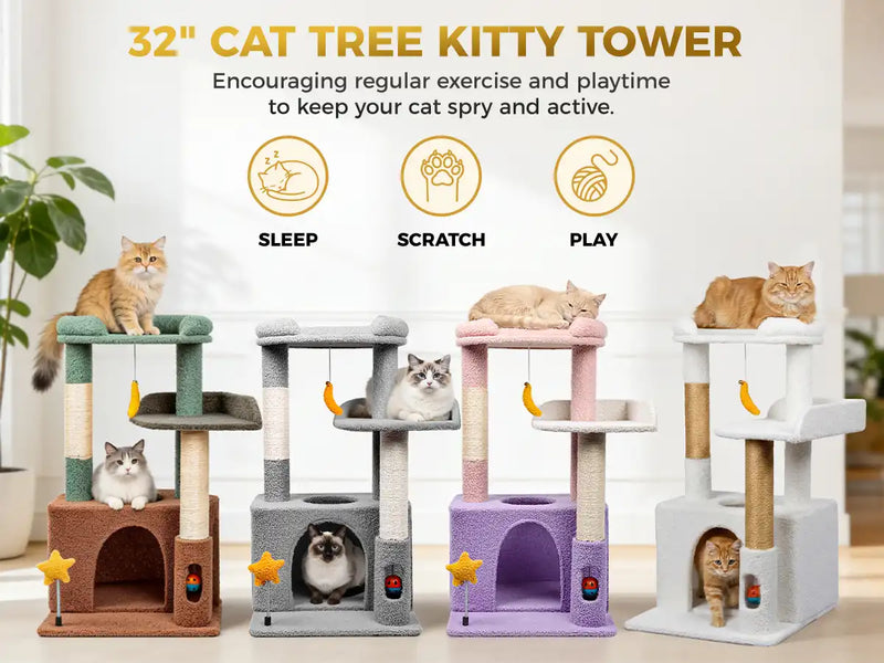 32"CAT TREE KITTY TOWER
Encouraging regular exercise and playtime to keep your cat spry and active.