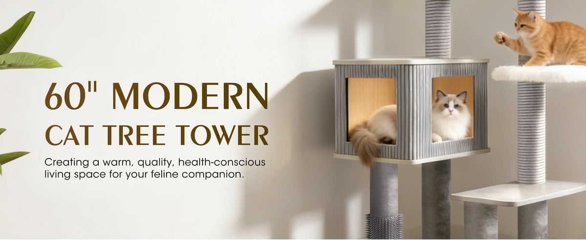 60" MODERN CAT TREE TOWER
Creating a warm, quality, health-conscious living space for your feline companion.