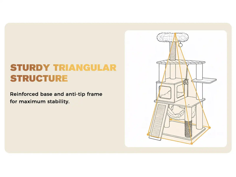 STURDY TRIANGULAR STRUCTURE
Reinforced base and anti-tip frame for maximum stability.