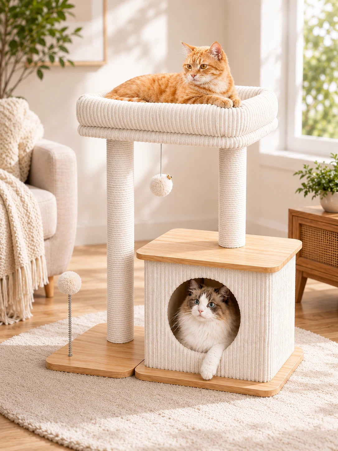 Nordic Loft Modern Wooden Cat Tree with Condo for Kittens & Adult