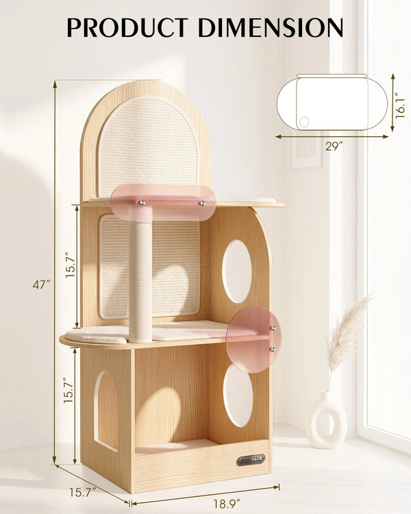 Dimensions and size chart of Purrlato  Aesthetic Cat Tower Beige