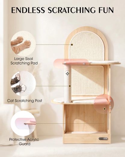 ENDLESS SCRATCHING FUN, 1.Large Sisal
Scratching Pad, 2.Cat Scratching Post, 3.Protective Acrylic Guard | Purrlato  Aesthetic Cat Tower Beige