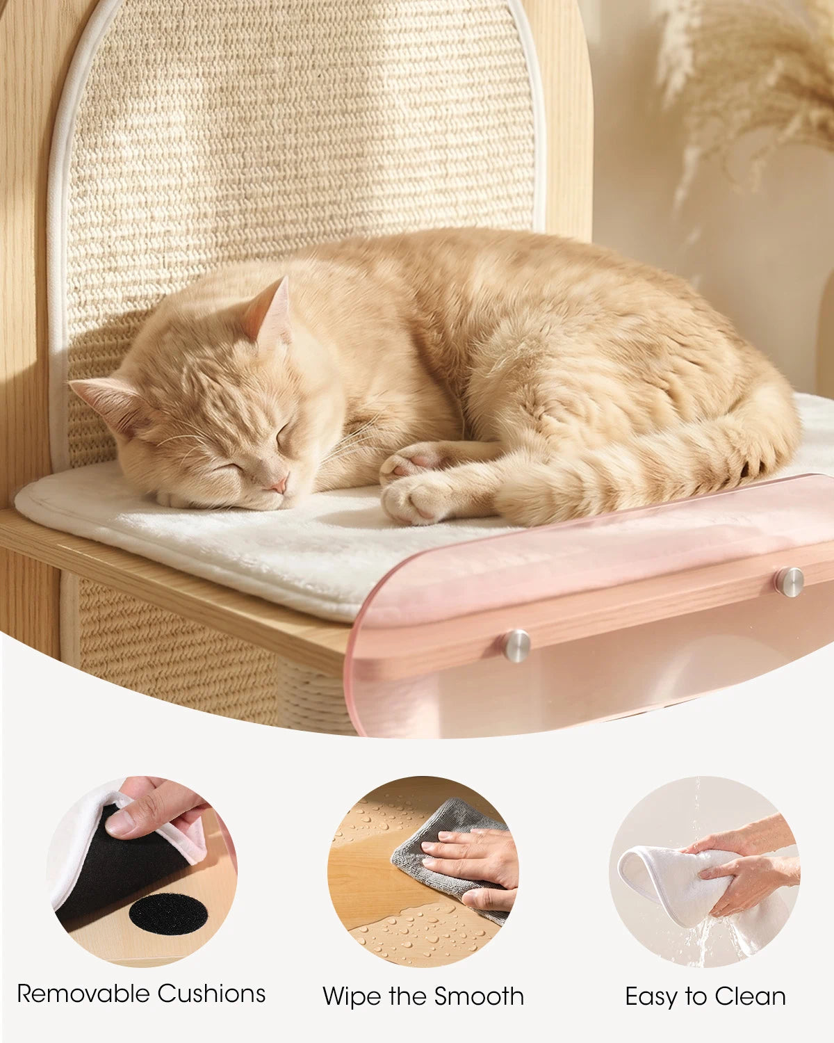 Removable Cushions, Wipe the Smooth, Easy to Clean | Purrlato  Aesthetic Cat Tower Beige