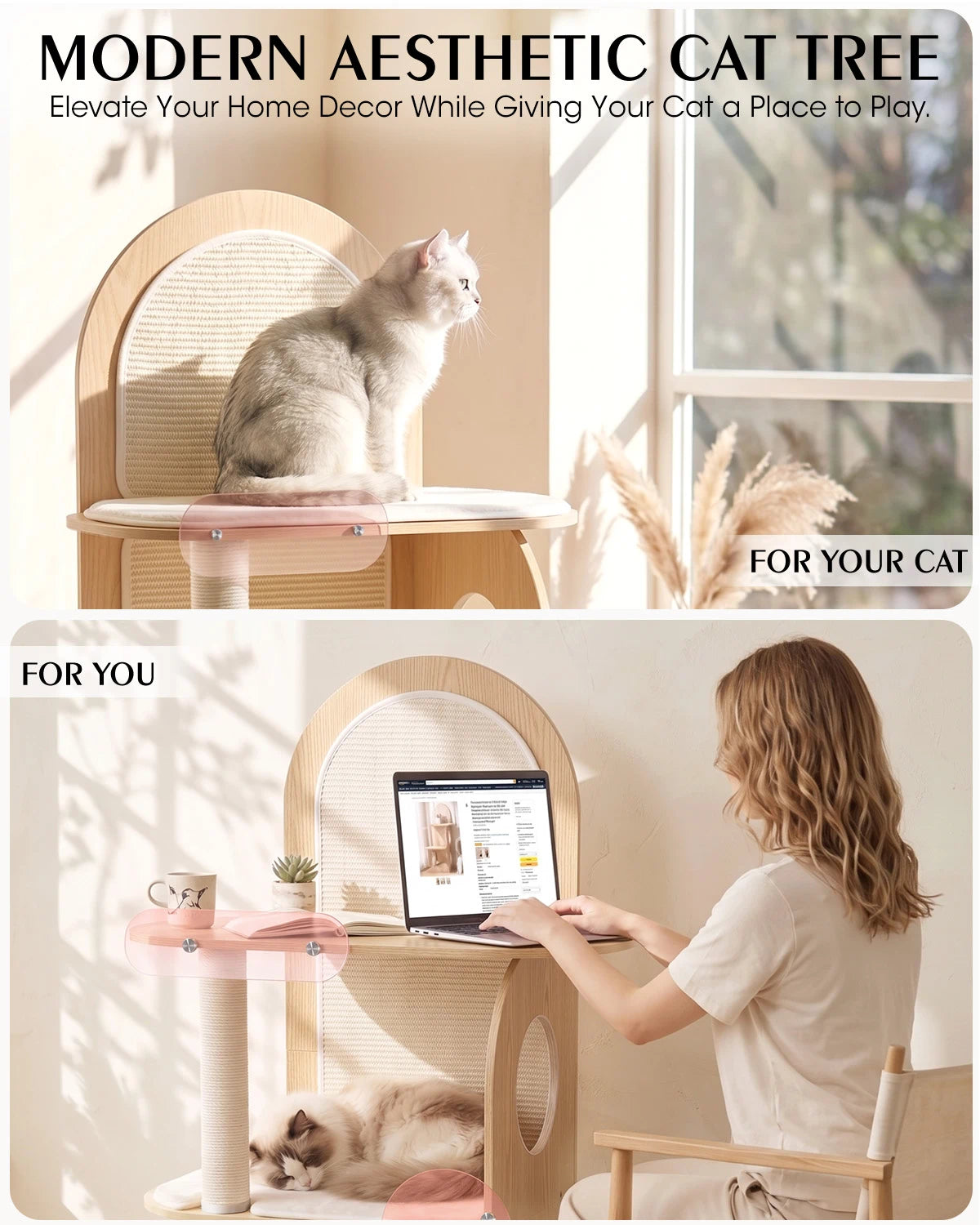 MODERN AESTHETIC CAT TREE, Elevate Your Home Decor While Giving Your Cat a Place to Play | Purrlato  Aesthetic Cat Tower Beige