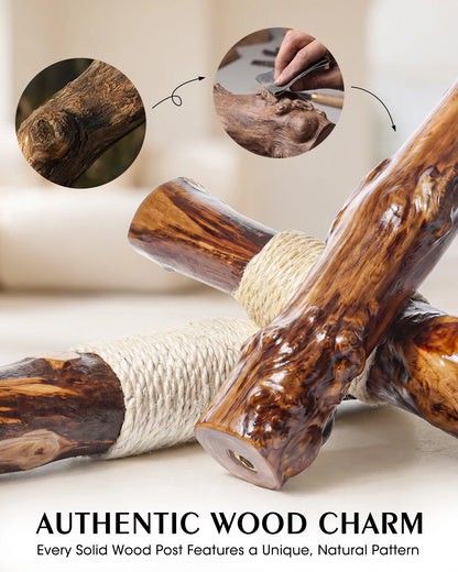 AUTHENTIC WOOD CHARM, Every Solid Wood Post Features a Unique, Natural Pattern | Purrlato Natural Wood Cat Tree Beige