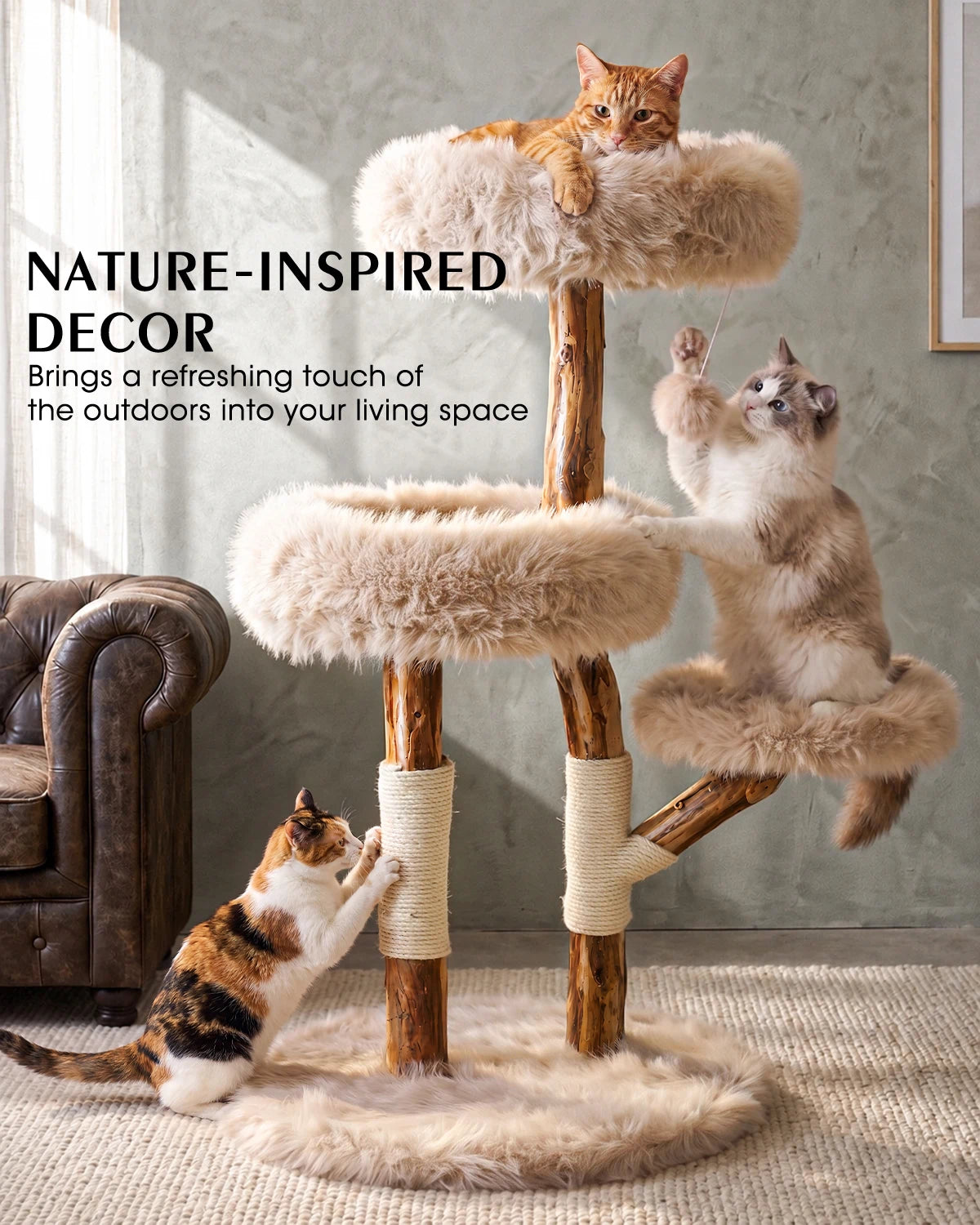 NATURE-INSPIRED DECOR, Bringsa refreshing touch of the outdoors into your living space | Purrlato Natural Wood Cat Tree Beige