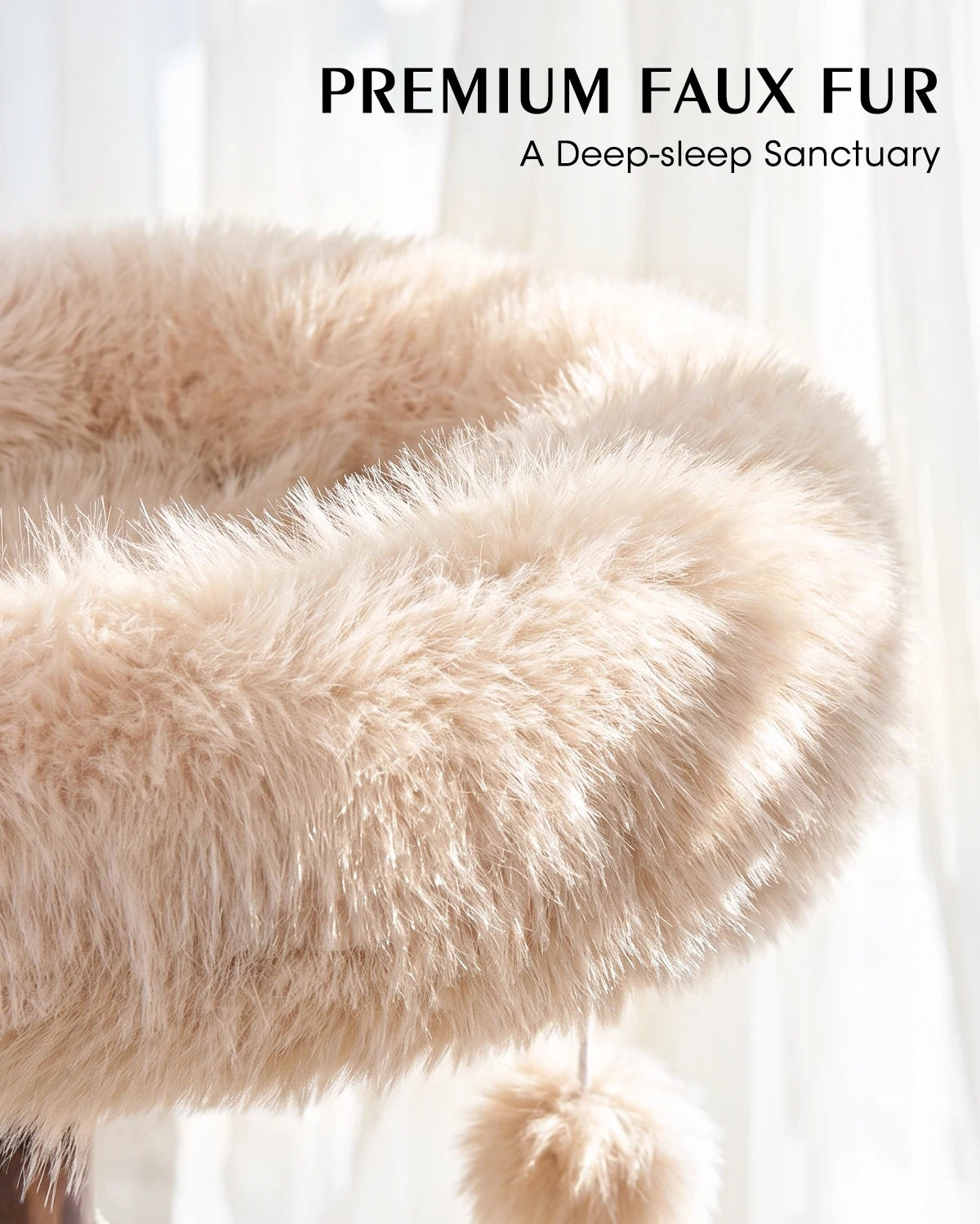 PREMIUMFAUXFUR, A Deep-sleep Sanctuary | Purrlato Natural Wood Cat Tree Beige