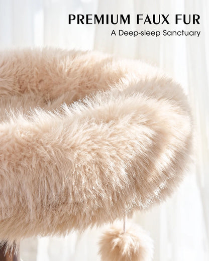PREMIUMFAUXFUR, A Deep-sleep Sanctuary | Purrlato Natural Wood Cat Tree Beige