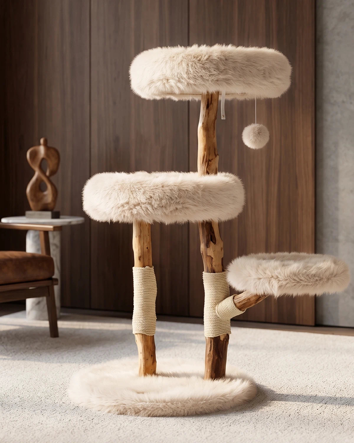 Purrlato Natural Wood Cat Tree Beige