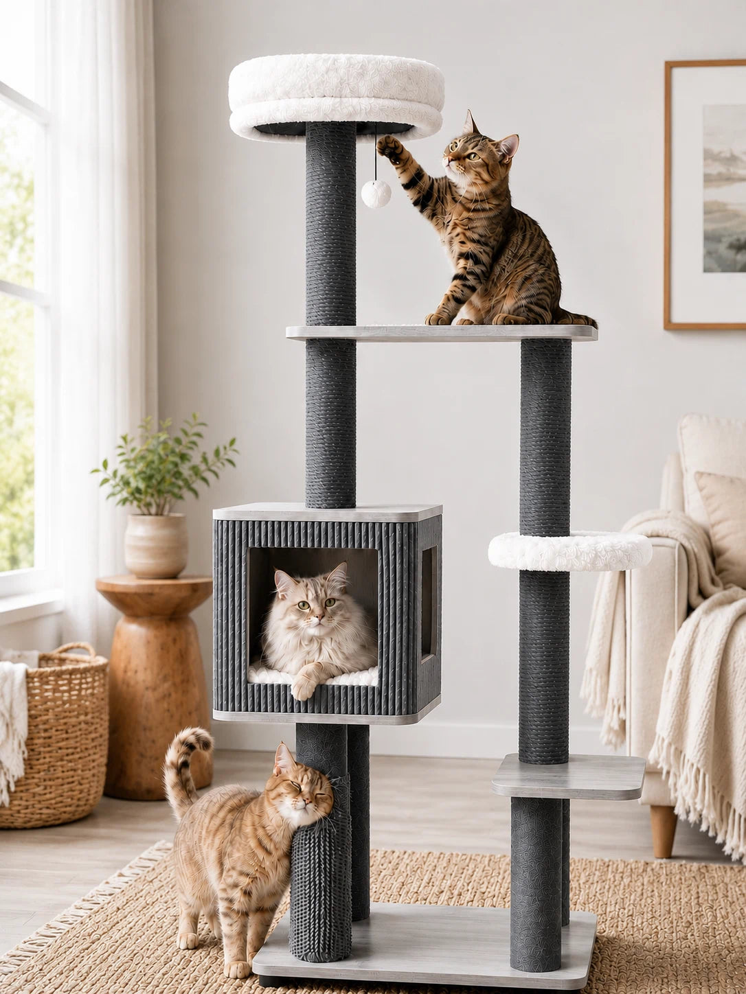 Modern living room featuring the Purrlato Urban Modern Cat Tree as home decor