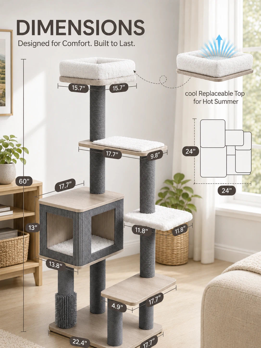 Dimensions and size chart of Purrlato Urban Modern Cat Tree 
