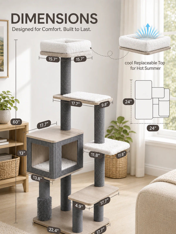 Dimensions and size chart of Purrlato Urban Modern Cat Tree 
