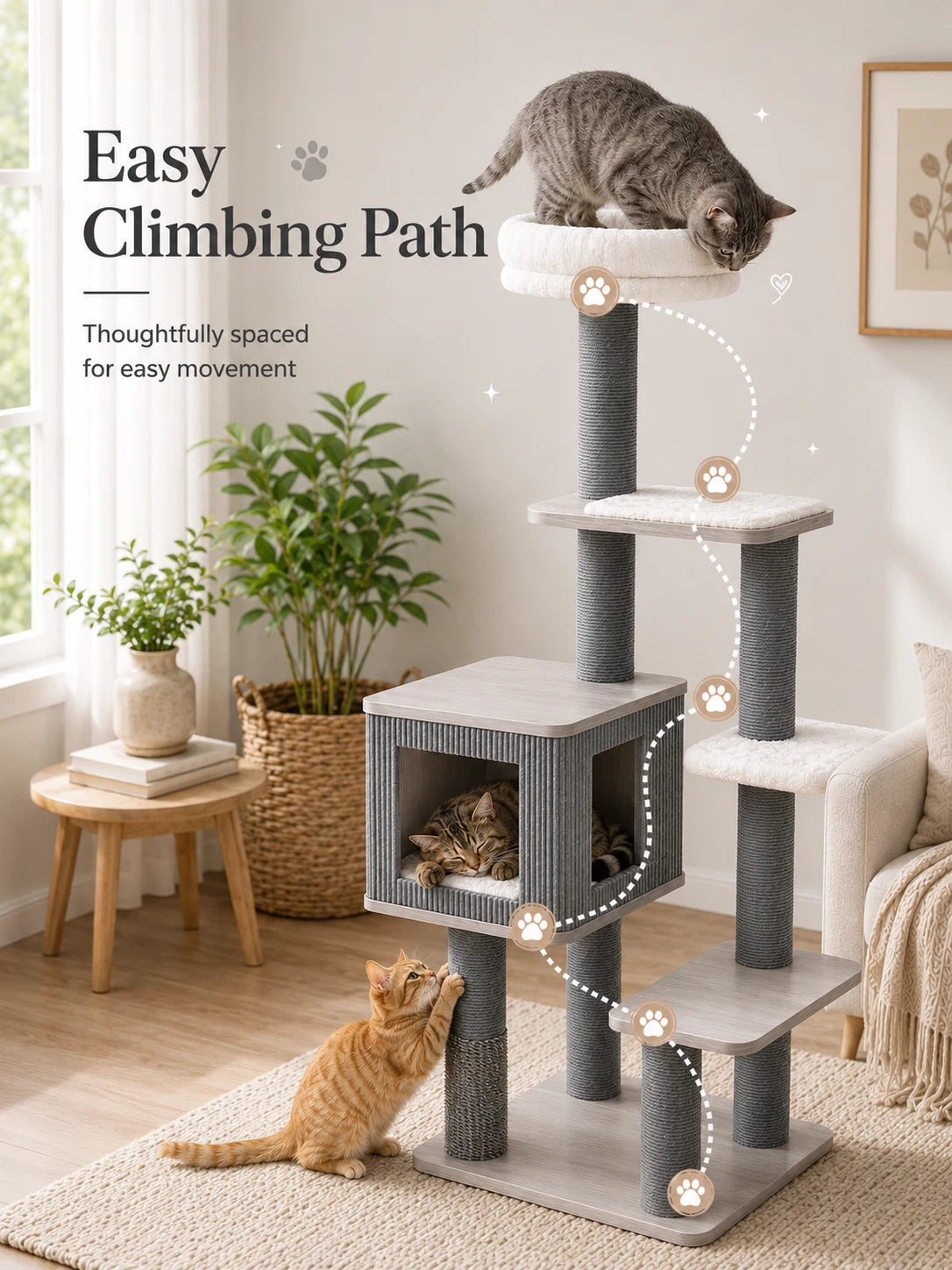 Easy Climbing Path, Thoughtfully spaced for easy movement | Purrlato Urban Modern Cat Tree 