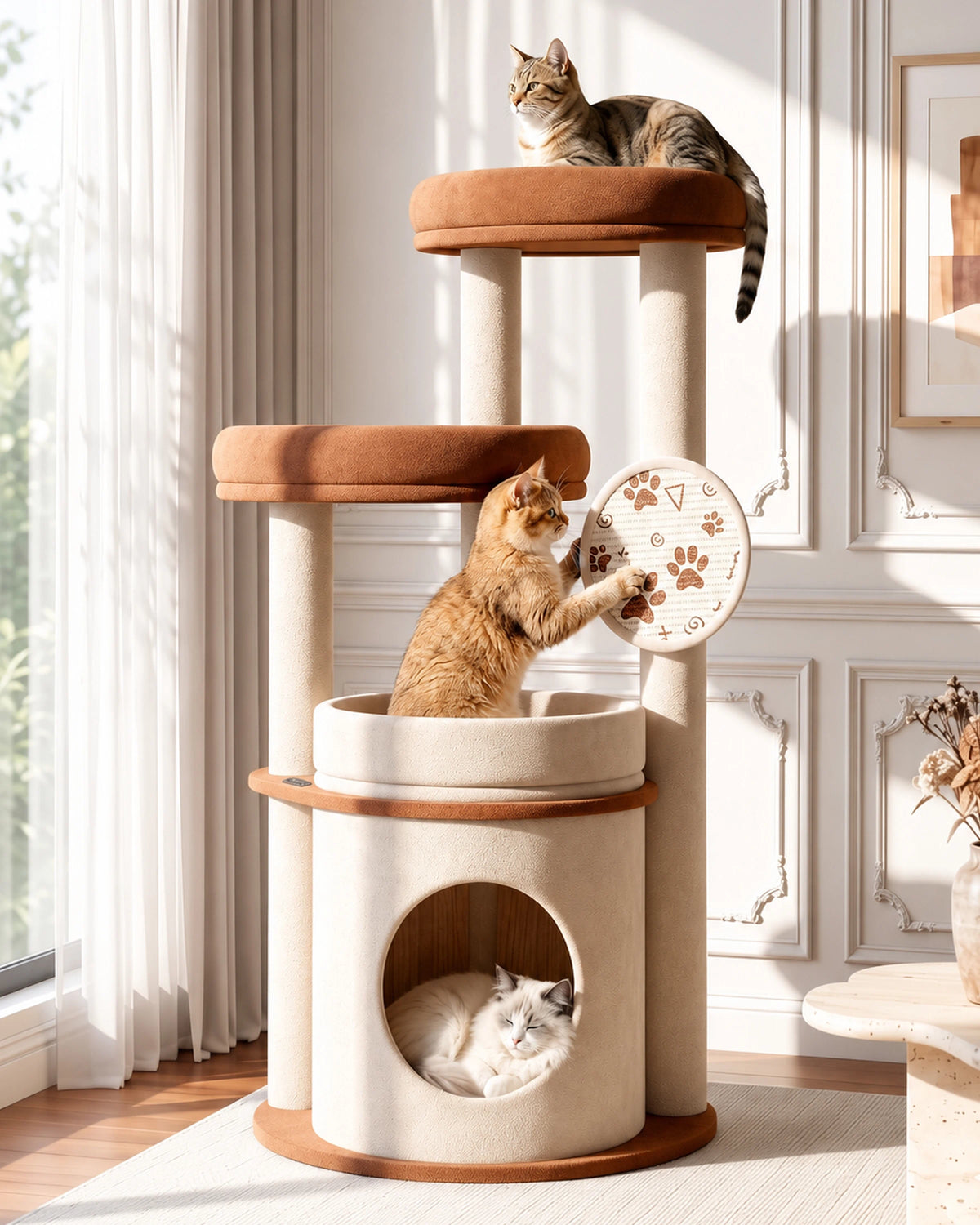 Purrlato Velvet Cat Tower Beige