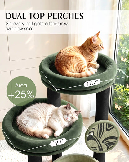 Purrlato Velvet Cat Tower, Green,DUALTOPPERCHES, So every cat gets a front-row, window seat