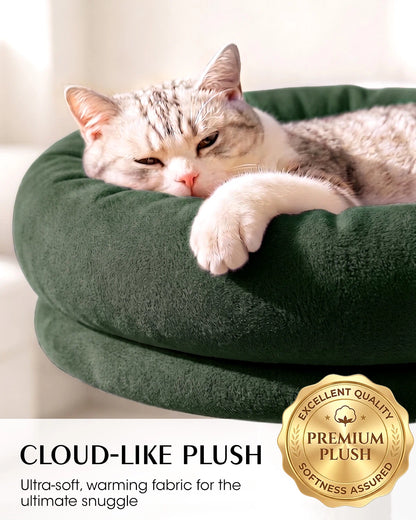Purrlato Velvet Cat Tower, Green, CLOUD-LIKE PLUSH, Ultra-soft,warming fabric for the ultimate snuggle