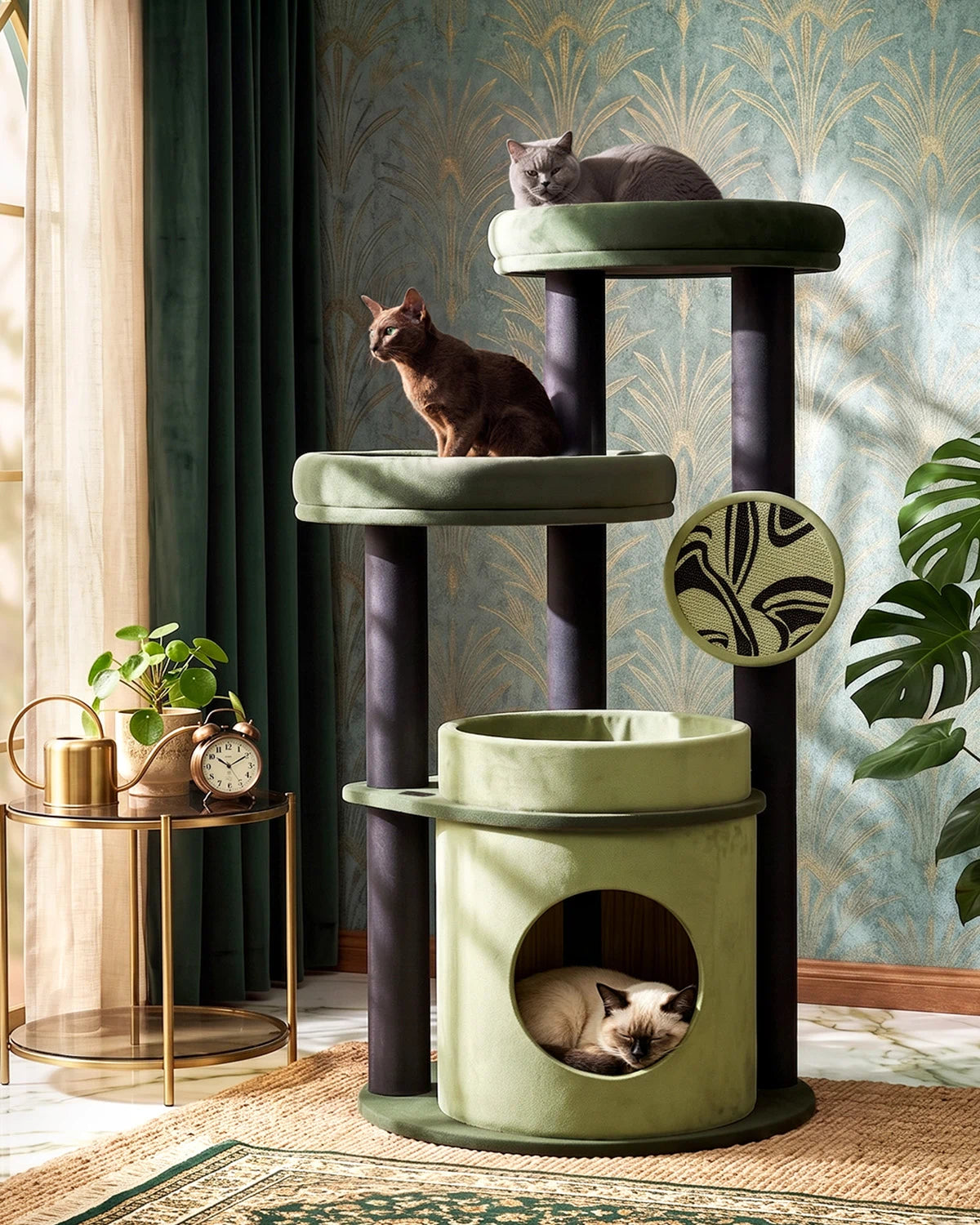 Purrlato Velvet Cat Tower, Green