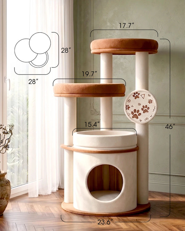 Purrlato Velvet Cat Tower, Beige, Dimesions Chart