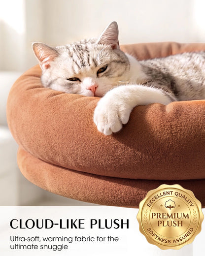 Purrlato Velvet Cat Tower, Beige,CLOUD-LIKE PLUSH, Ultra-soft,warming fabric for the ultimate snuggle
