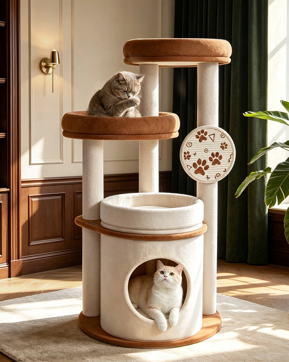 Purrlato Velvet Cat Tower, Beige