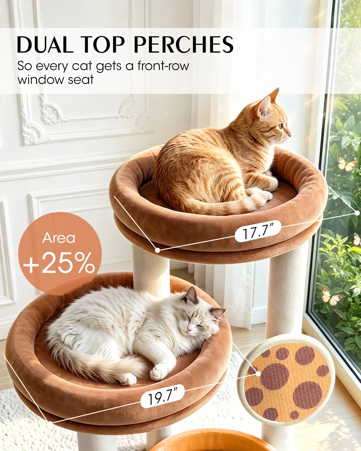 Purrlato Velvet Cat Tower, Bronze, DUAL TOPPERCHES, So every cat gets a front-row window seat