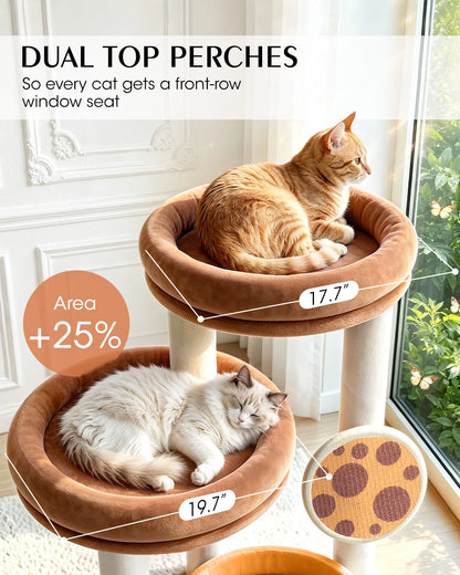 Purrlato Velvet Cat Tower, Bronze, DUAL TOPPERCHES, So every cat gets a front-row window seat