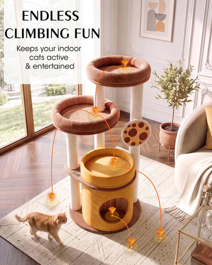 Purrlato Velvet Cat Tower, Bronze, ENDLESS CLIMBINGFUN, Keeps your indoor cats active & entertained