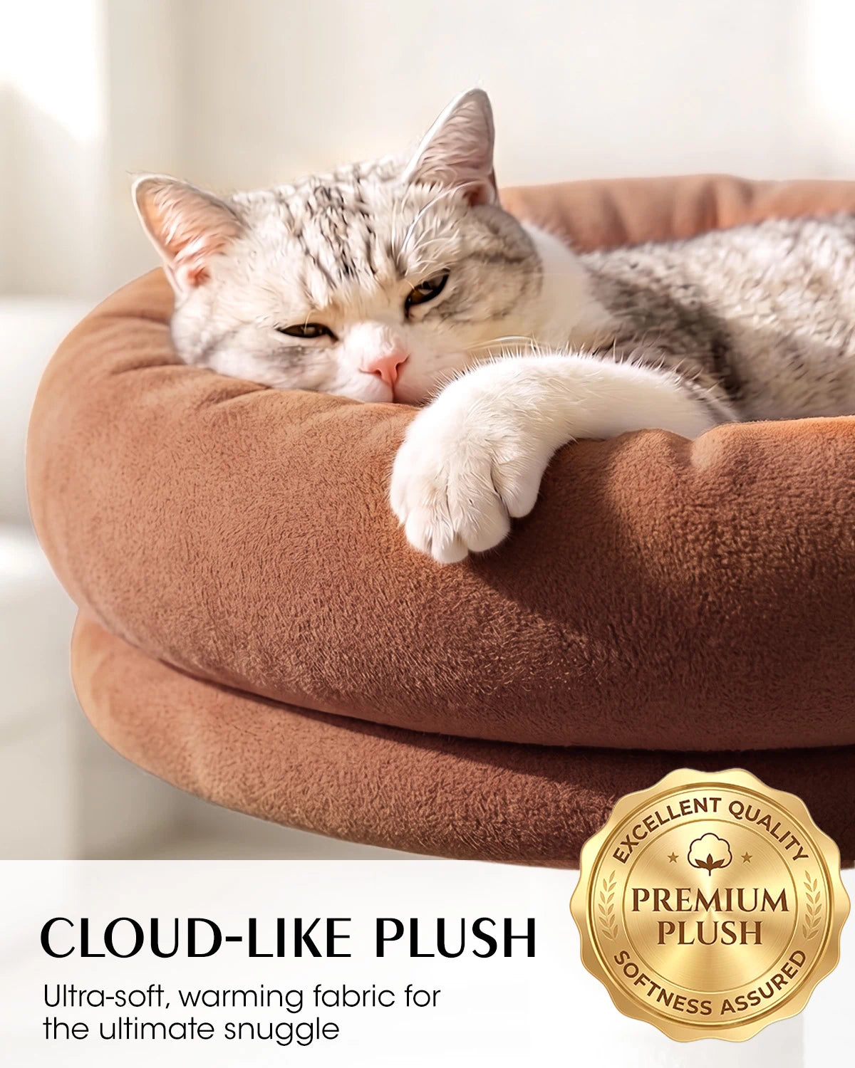 Purrlato Velvet Cat Tower, Bronze, CLOUD-LIKE PLUSH Ultra-soft, warming fabric for the ultimate snuggle