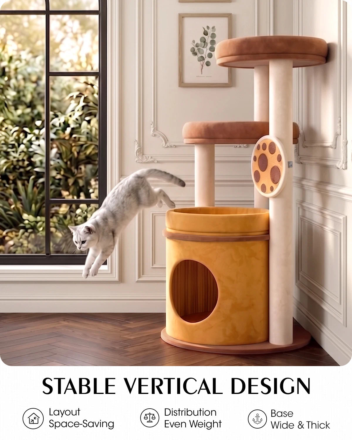 Purrlato Velvet Cat Tower, Bronze, STABLE VERTICAL DESIGN