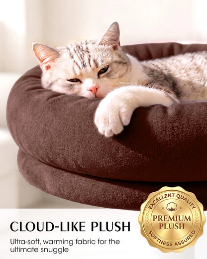 Purrlato Velvet Cat Tower, Brown, CLOUD-LIKE PLUSH, Ultra-soft, warming fabric for the ultimate snuggle