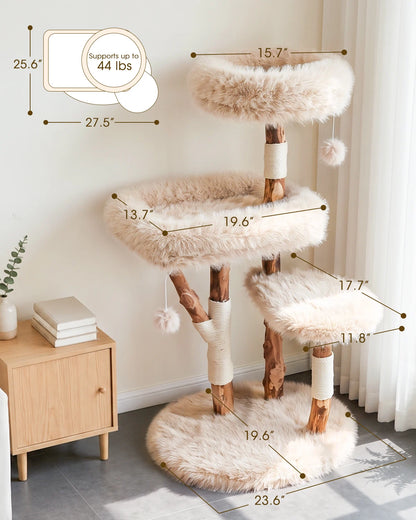 Purrlato Wood Branch Cat Tree Beige Dimesions Chart