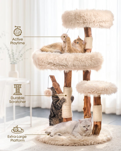 Purrlato Wood Branch Cat Tree Beige, Active Playtime, Durable Scratcher, Extra-Large Platform