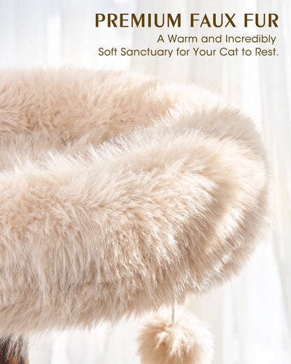 Purrlato Wood Branch Cat Tree Beige, PREMIUMFAUXFUR, A Warm and Incredibly Soft Sanctuary for Your Cat to Rest.