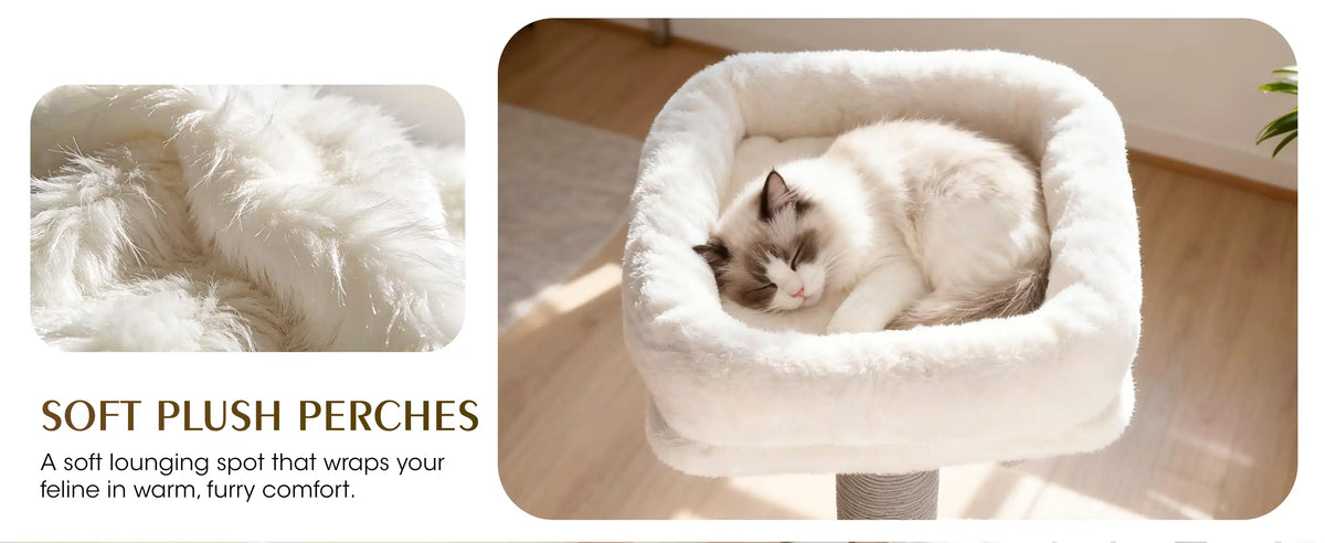 SOFT PLUSH PERCHES
A soft lounging spot that wraps your feline in warm, furry comfort.