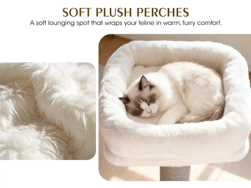 SOFT PLUSH PERCHES
A soft lounging spot that wraps your feline in warm, furry comfort.