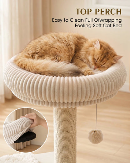 Purrlato Walnut Prestige - 2 Condos Cat Tree ,TOPPERCH Easy to Clean Full Ofwrapping Feeling Soft Cat Bed