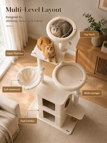 Purrlato Walnut Prestige - 2 Condos Cat Tree Multi-Level Layout Designed for climbing,lounging & hiding