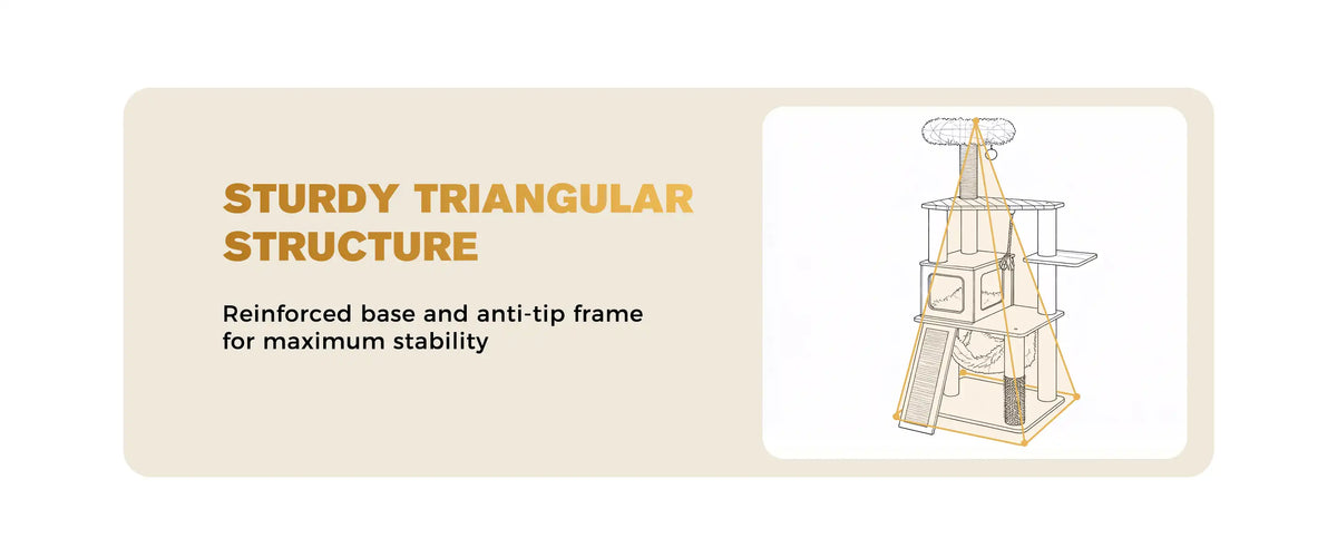 STURDY TRIANGULAR STRUCTURE
Reinforced base and anti-tip frame for maximum stability