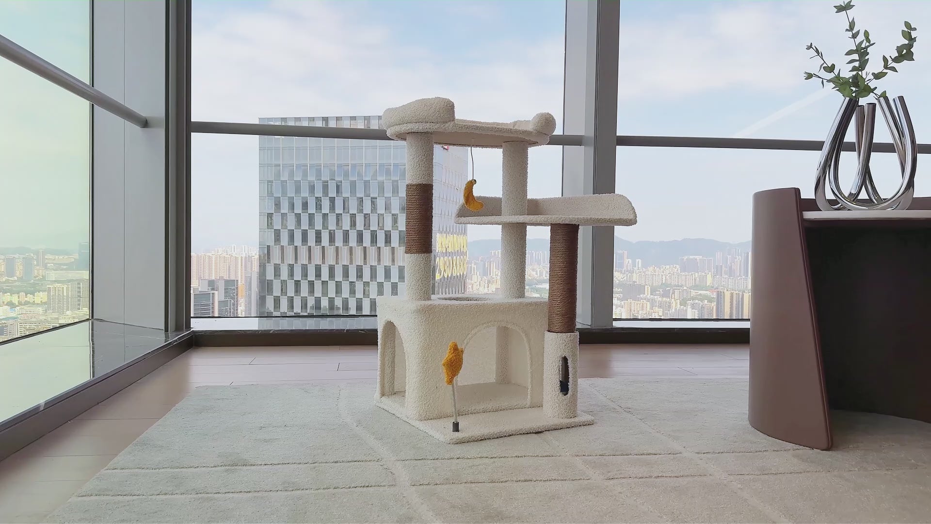 Load video: PURRLATO Candy Loft Series 30-inch plush cat tower